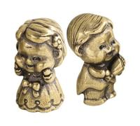 Balacoo 2pcs Vintage Solid Brass Couple Figurines Antique Miniature Statues for Desktop Garden Micro Landscape Ornaments Romantic Home Office Desk Decor