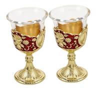 Balacoo 2pcs Vintage Style Metal Small Wine Cups Palace Inspired High Stemmed Goblet Cups for Wedding Receptions Elegant Decorative Liquor Glasses for Household Celebrations and Toasts
