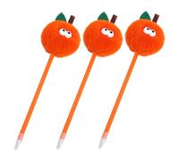 Balacoo 3 Pcs Orange Pompom Ballpoint Pens Soft Plush Grip Smooth Writing Student Signature Pens Cute Portable Professionals