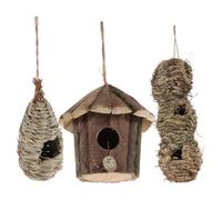 Balacoo 3pcs Handwoven Wooden Birdhouse with Protective Roosting Pocket for Chickadees, Space-saving Outdoor Hanging Nest, Cottage Style Natural Bird Sleeping Shelter for Patio