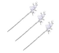 Balacoo 3pcs Vintage Style Pearl Hair Forks with Blossom Patterns, Zinc Alloy Material, Elegant and Classic Hairpins for Women, Suitable for Banquet and Ceremony, Will Not Scratch Scalp