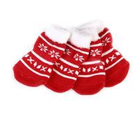 Balacoo 4pcs Christmas Style Dog and Cat Non-slip Socks in Red, Cotton and Rubber Material, Size S, for Protecting Pet Paws against Snow and Cold Outdoor