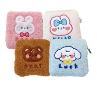Balacoo 4pcs Plush Sanitary Napkins Storage Bag and Women, Washable Cute Shape Period Pad Pouch, Practical Everyday Storage Multi-Function Small Bag Suitable for School and Indoor Use