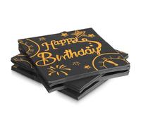 Balacoo 50 Pcs Happy Birthday Paper Napkins Black Gold Foil Dots Disposable Dinner Napkins for Birthday Party Table Decorations Elegant Design Strong and Sturdy for Large Gatherings