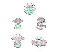 Balacoo 5pcs Alloy Enamel Lapel Brooch Set Featuring Space Cat Astronaut and Spaceship Designs, No-nail Waist Buckle Function, Backpack Badge Pins for Unique Style Accessories