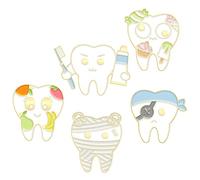 Balacoo 5pcs Cartoon Tooth Brooch Pin Set Metal Lapel Pins Cute Teeth Brooches for Women Clothes Backpacks Sweaters Scarves Accessories Fun Cartoon Style