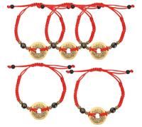Balacoo 5pcs Handmade Red String Bracelet with Copper Coins, Minimalist Vintage Alloy and Cotton Rope, Comfortable Fit, Long Serving Life, for Women and Men, Traditional Lucky Charm