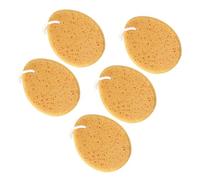 Balacoo 5pcs Oval Shaped Honeycomb Bath Ball Shower Ball Sponge with Short Strap for Complete Body Cleansing and No Crumbs, Yellow Sponge for Portable Bath Use