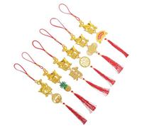 Balacoo 6pcs Chinese New Year Goat Hanging Decoration for Potted Plants and Entryway, Reusable Golden Plastic and Polyester Pendant, Traditional Mixed Style Ornament Attracting Attention
