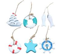 Balacoo 6pcs Mediterranean Style Blue Resin Mini Fish and Sea Star Hanging Ornaments, Creative and Delicate Nautical Decorations for Walls and Package Decor, Lightweight and