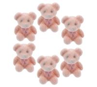 Balacoo 6PCS Mini Flocked Bear Figurines Tiny Stuffed Animals for Wedding Party Favors DIY Crafts Orange Accessories with Hole