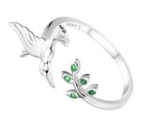 Balacoo Adjustable Women Open Ring Silver with Hummingbird and Leaves Design, Sturdy and Comfortable to Wear Daily Finger Jewellery or Option