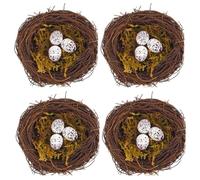 Balacoo Artificial Rattan Bird Nest Natural and Creative Design with Foam Eggs 4 Sets Decorative Easter Decor Can Hold Small Items for Indoors Party Favour and Garden Bird Nest Decor