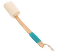 Balacoo Bath Exfoliating Brush Tool with Non-Slip Silicone Handle and Long Wooden Loofah Stick for Gentle Skin Exfoliation and Comfortable Use on Legs and Body During Shower