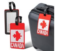 Balacoo Canada Flag Travel Suitcase Tags 2pcs Luggage Tags with Simulated Lost Recognition Technology, Sturdy PVC Boarding Pass and Bus Card Holder for Canadian Users