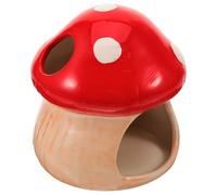 Balacoo Ceramic Mushroom Hamster Hideout in Red for Small Kittens and Mice, Decorative Cooling Nest and Hiding Place, for Hamster Cage Use