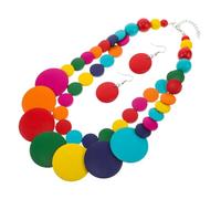 Balacoo Colorful Chunky Wooden Beaded Necklace with Earrings Bohemian Ethnic Multi Jewelry for Women Men and Artistic Afro Hip Hop Style Accessory