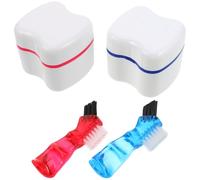 Balacoo Denture Storage Box Set Pp+Nylon Material with Brush and Strainer 2pcs for Comprehensive Oral Care Elegant European Style, for Home and Travel Use