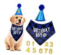 Balacoo Dog Birthday Party Decorations Blue Including Soft Bandana and Pompom Hat for Puppy Celebration Comfortable Fit Festive Accessories for Dogs Special Occasion