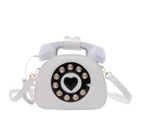 Balacoo Funny Cross Body Bag Pu Phone Shape Handbag for Women | Comfortable Hand Feel, Detachable Strap, Smooth Sewing Line, White Finish, Lovely Retro Style