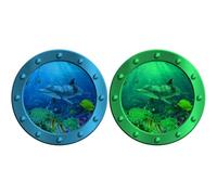 Balacoo Glow in Dark Marine Animal Porthole Wall Stickers 2Pcs Set Blue Green Light PVC Decals for Living Room Ocean Themed Home Decor Nursery Bedroom