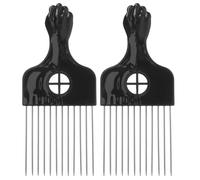 Balacoo Hair Pick Comb Safe for Scalp 2pcs with Amber Handle and Steel Needle for Comfortable Combing Experience, Brown Plastic Material for Home and Salon Use on Curly Thick Hair