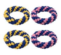 Balacoo Pet Chewing for Dogs 4 Pcs Set Handmade Cotton Rope Doughnut Shape Chewing for Teething and Cleaning Teeth Sturdy Rope for Puppy Playtime Random Color