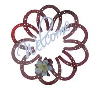Balacoo Red Iron Hanging Wall Welcome Sign Strong and No Deformation with Delicate Flower Pattern, 30cm Diameter for Outdoor Patios and Front Porch Decoration