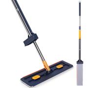 Balacoo Rotation Flat Mop with Large Microfiber Pad and Squeeze Feature for Bathroom and Floor Cleaning with Dust Compartment and Ergonomic Grip