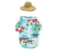 Balacoo Summer Shirt and Hat Set for Dogs and Cats Hawaiian Style Blue Adjustable Strap Design, Comfortable Skin Touch, Cooling Aid for Summer Outdoors
