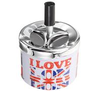 Balacoo Tinplate Tabletop Ashtray with Lid Featuring Automatic Extinguishing and Well Polished Finish, Windproof Design Suitable for Home and Office Use