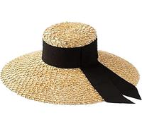 BALAFO Sun Hats,Straw hat,Summer Hats,Sun Hat Straw Style Black Bow Ribbon Modern Embroidery Style Pineapple Flower Handmade Paper Ladies Hat Casual Beach Ladies Hat