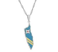 Balaijor Fashion Stainless Steel Oil Dripping Map of Island of Aruba Pendant Necklace, Stainless Steel, No Gemstone