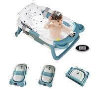 Balakaka 2024 New Bear Collapsible Baby Bath, Travel Portable Baby Bathtub with Non-Slip Support Cushion, Baby Essentials for Newborn 0-15 Months with Integrated Thermometer