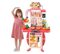 Balakaka 95CM Toy Large Kitchen Playsets Kids Play with Running Water, Pretend Kitchen Toy Set with Sound Lights Steam Boil Effects,54pcs Cooking Role Playset Gifts for Boys Girls Aged 3-8,Red