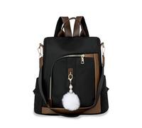 Balakaka Backpack Womens Large Capacity 13L, Nylon Women Backpack with Pom Pom Keychain, Lightweight Travel Rucksack With Adjustable Shoulder Strap, Black