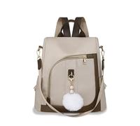 Balakaka Backpack Womens Large Capacity 13L, Nylon Women Backpack with Pom Pom Keychain, Lightweight Travel Rucksack With Adjustable Shoulder Strap, Beige