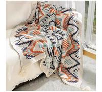 Balakaka Bohemian Throw Blanket 130 x 170 cm, Blanket with Fringe Decorative for Sofas Armchair Couch Bed, Knitted Geometric Patterns Travel Blanket for Camping Travelling