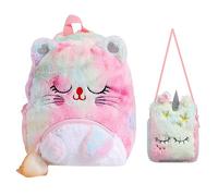 Balakaka Cute Plush Unicorn Cat Backpack 2Pcs, Bookbags Plush Soft Backpack for 3-8 Years Old Kids, Nursery Book Bag Kawaii Animal Cartoon School Bags for Travel Gifts for Boys Girls