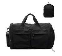 Balakaka Foldable Travel Duffle Bag for Women Men, 44x23x28cm Weekend Bag with Multi-Pockets, Portable Travel Luggage Bag with Zippers and Handles, Black