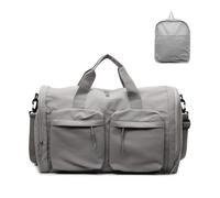 Balakaka Foldable Travel Duffle Bag for Women Men, 44x23x28cm Weekend Bag with Multi-Pockets, Portable Travel Luggage Bag with Zippers and Handles, Gray