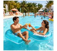 Balakaka Inflatable Float Lounger for Pool, 155x170x25cm Large PVC S-Shape 2 Person Pool Float with Drink Holders Leak-Proof Valve, for Adults Summer Swimming