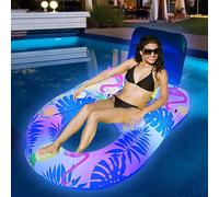 Balakaka Inflatable Pool Floats Adult 140 * 90 * 65cm, Flamingos Pool Chairs Luminescent(Batteries not included), Comfortable Back Support Design, Floating Chair for Party Summer Water Beach Lake Fun