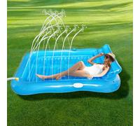 Balakaka Inflatable Tanning Pool Lounge Float 208×130cm, Adult Pool Floats Raft with Drink Holder, Water Spray Design, Large Beach Sun Tanning Floaty Raft for Party Beach, Transparent Blue