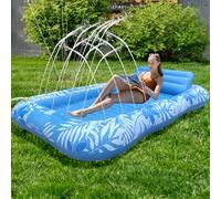 Balakaka Inflatable Tanning Pool Lounge Float 208×130cm, Adult Pool Floats Raft with Drink Holder, Water Spray Design, Large Beach Sun Tanning Floaty Raft for Party Beach, Maple Leaf Blue
