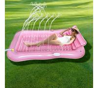 Balakaka Inflatable Tanning Pool Lounge Float with Pillow, 208×130cm Large Adult Pool Floats with Built-in Drink Holder & Water Spray, Sunbathing Raft for Swimming Pool Beach Party, Transparent pink