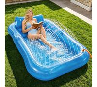 Balakaka Inflatable Tanning Pool Lounge Float with Pillow, 208×130cm Large Adult Pool Floats with Built-in Drink Holder & Water Spray, Sunbathing Raft for Swimming Pool Beach Party, Transparent Blue