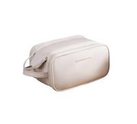 Balakaka Large Capacity Makeup Bag 28 * 16 * 14.5 cm, Travel Make Up Bag Organiser for Women with Handle, Portable PU Leather Waterproof Double Zipper Toiletry Bag, Cream White