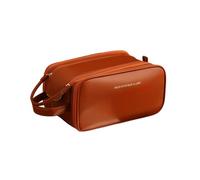 Balakaka Large Capacity Makeup Bag 28 * 16 * 14.5 cm, Travel Make Up Bag Organiser for Women with Handle, Portable PU Leather Waterproof Double Zipper Toiletry Bag, Caramel Brown