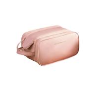 Balakaka Large Capacity Makeup Bag 28 * 16 * 14.5 cm, Travel Make Up Bag Organiser for Women with Handle, Portable PU Leather Waterproof Double Zipper Toiletry Bag, Teenage Pink